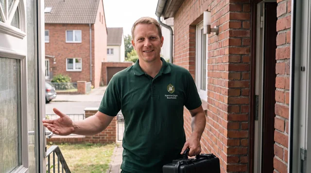 Thomas Buchwald kommt mit Ausrüstung an die Haustür